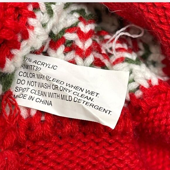 Christmas Stocking Fair Isle Sweater Knit Snowflake Green Red White Acrylic - Picture 9 of 9